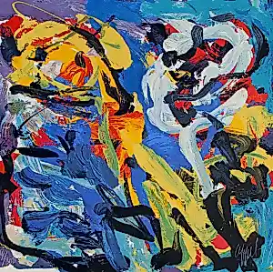 Karel Appel - Kleuren zeefdruk: Spelend in blauw - 1977 kaufen? Bieten Sie von 1250!