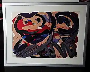 AcheterKarel Appel - 'Happy Battle', groot werk (nieuw gelijst)? Enchérissez de 999!