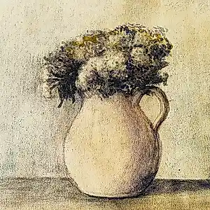Dirk Hidde Nijland - grote pastel/aquareltekening "witte kan met distels" vaag gesigneerd kopen? Bied vanaf 30!