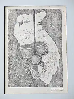 Buy Theo van Hoytema - Witte kaketoe op stok - Litho? Bid from 65!