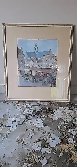 Kees Meijer - Marktplein met kerktoren op achtergrond kopen? Bied vanaf 40!