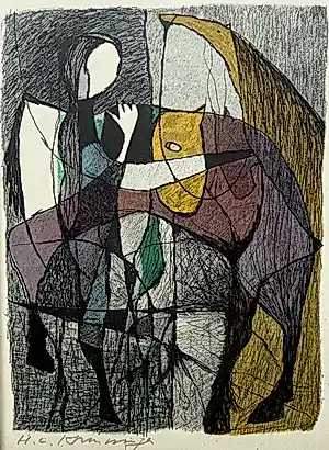 Harry van Kruiningen - handgesigneerde kleurenlitho | 'Si ginc al in haers vaders stal' | 1956 kaufen? Bieten Sie von 60!