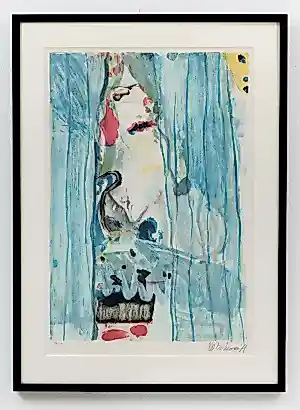 Buy Kees van Bohemen - Ingelijste zeefdruk: dame achter het gordijn - 1979 (nette lijst!)? Bid from 100!