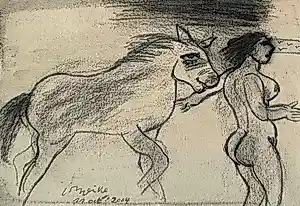 Buy Corneille - Houtskool tekening: "Vrouw en paard" - 2004? Bid from 1000!