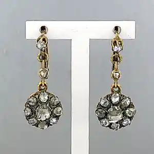 Buy 18k goud met zilver oorhangers bezet met roos diamanten tot. 1.00ct – G/H – SI? Bid from 860!