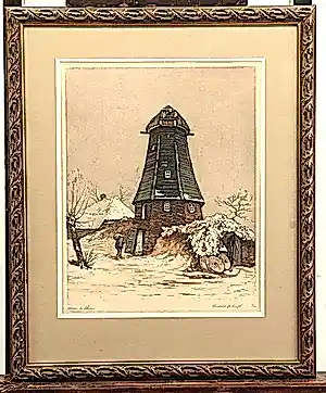 Hendrik de Laat - Ingekleurde Ets - Molen van Haaren kopen? Bied vanaf 105!