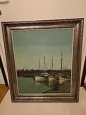 AcheterAntoon Herckenrath - Antoon Herckenrath (1907-1977) – Sfeervol havenspectakel met zeilboten – Olie...? Enchérissez de 120!