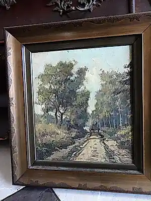 Gerard Wiegman - Landschap met bomen met boer in boerenkar. kopen? Bied vanaf 100!