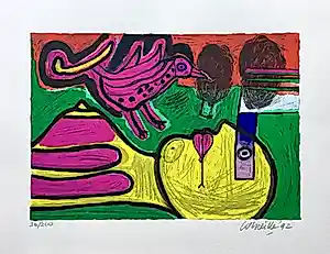 AcheterCorneille - zeefdruk - Femme et oiseau - 1992? Enchérissez de 175!