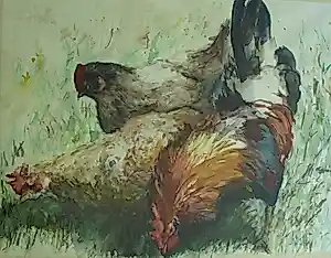 Jeanne Wesselius - Ingelijste aquarel , Haan met kippen – Lijst, 50½ x 65½ cm verkauft für € 80!
