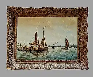 Buy Anton Dirckx - omstreeks 1910 knap geschilderd olieverf op doek "boten op het IJ Amsterdam"? Bid from 228!