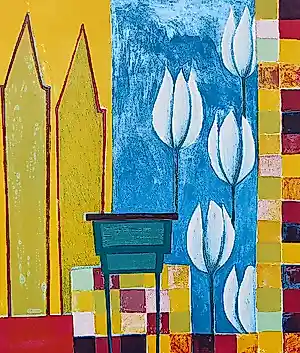 Buy Fenneke van der Elst - Witte tulpen, zeefdruk? Bid from 30!