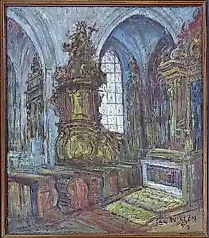 Jan Wingen - KERKINTERIEUR / OLIEVERF DOEK / 76x68cm / KADER / SIG / 1953 kopen? Bied vanaf 75!