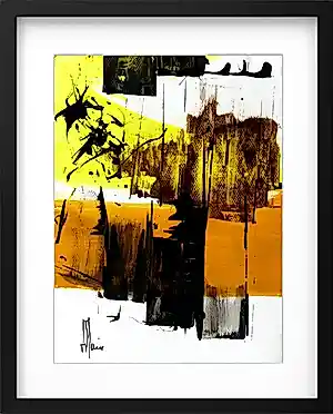 Jean-Jacques Marie - Abstraction jaune, noir et brou de noix encadrée kopen? Bied vanaf 90!