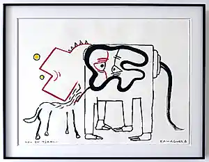 Buy Kamagurka - Man en Tjah... - Gemengde techniek op papier - Gesig. - 57x77 cm - ingelijst? Bid from 1900!
