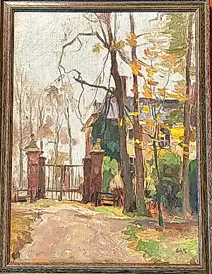 Edzard Koning - (villa in herfst)- plus houtkooltekening verkocht voor € 165!