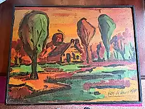Siem de Vries - Expressionistisc Landschap met Boerderij (1979 kopen? Bied vanaf 75!