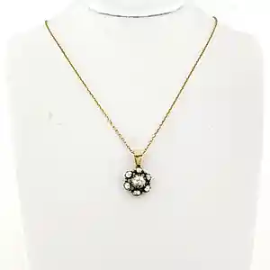 Buy Gouden collier met goud met zilver hanger met roos diamanten 0.30 ct - 45 cm? Bid from 440!