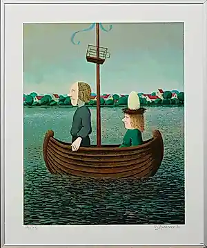 Dolf Zwerver - Ingelijste kleurenlitho: 'Liefdesbootje' - 1982 verkauft für € 350!