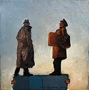 Hans Leyerzapf - Olieverf op doek | 'Daar staan we dan II' | 2002 kopen? Bied vanaf 500!