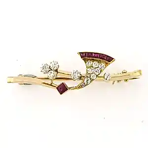 RETRO 14k gouden broche met robijn en bolsjewiek geslepen diamant kaufen? Bieten Sie von 775!