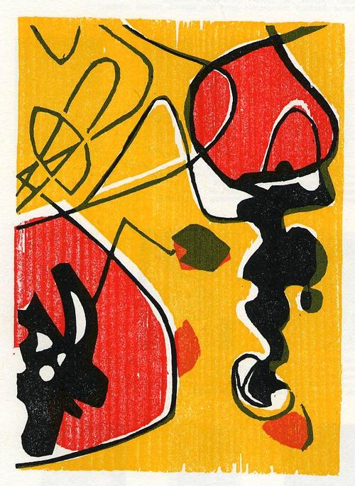 Hanna Höch - 1961 - HEITERE FORMEN - TÄNZERISCH - OriginalFarbholzschnitt der DADAistischen COLLAGISTIN aus GOTHA verkocht voor € 48!