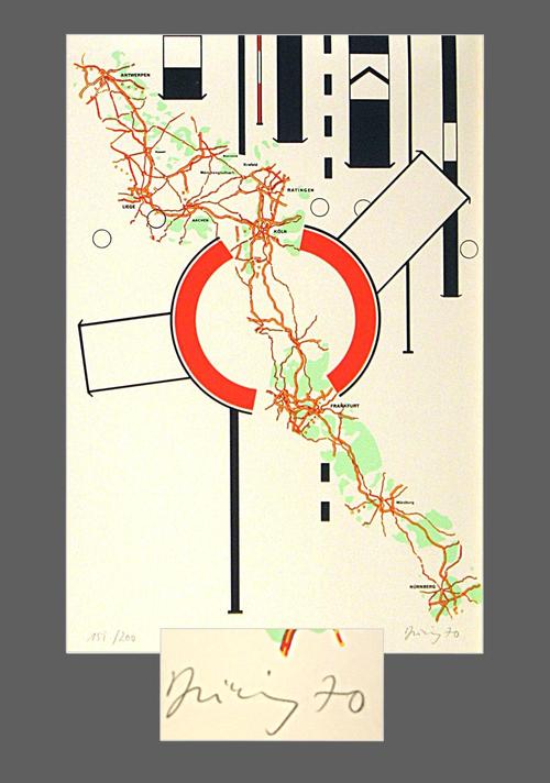 Peter Brüning - 1970 , Die Umleitung über Ratingen Hommage à Dürer , FS sign. und nummeriert verkocht voor € 275!