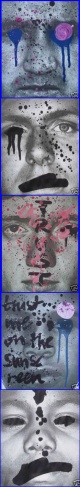 Sascha Nicolaus - 2003 - TRUST ME ON THE SUNSCREEN - 5 handsignierte UNIKATE Mischtechnik - (Teile einer PERFORMANCE) verkocht voor € 52!