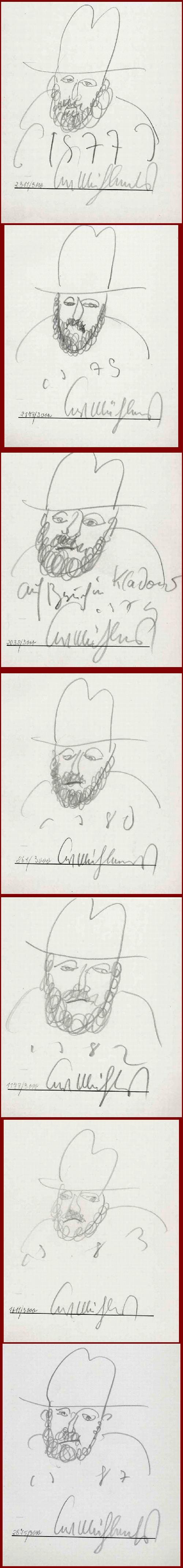 Kurt Muhlenhaupt - 8 handsignierte OriginalBleistift SELBSTPORTRAITs in verschiedenen Stimmungslagen 1977 - 1987 verkocht voor € 95!