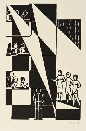 AcheterGerd Arntz - THEATER, Original-Holzschnitt 1972/73, signiert? Enchérissez de 270!