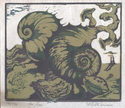 Eva Raupp Schliemann - Am Meer, Dreifarben-Linolschnitt, ca 1989 kopen? Bied vanaf 45!