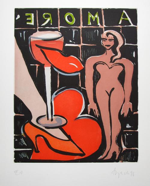 Elvira Bach - Amore, Lithographie, 1996 verkocht voor € 170!