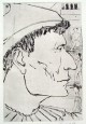 Erich Heckel - Artistenkopf / Selbstbildnis, Originalradierung 1953, handsigniert verkocht voor € 600!