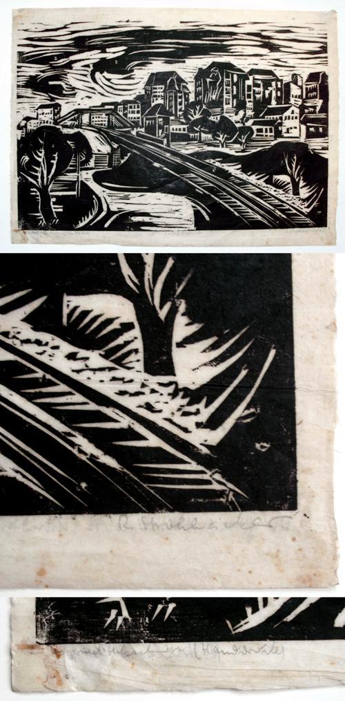 Reinhold Strohhäcker - Bad Cannstatt. Holzschnitt, 1949. verkocht voor € 90!