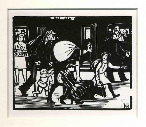 Conrad Felixmüller - BAHNFAHRT mit SACK und PACK - OriginalHolzschnitt des EXPRESSIONISTEN aus DRESDEN verkocht voor € 46!