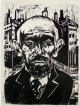 Reinhold Strohhäcker - Bärtiger Mann vor Stadtlandschaft. Holzschnitt. verkocht voor € 100!