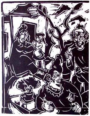 Bernhard Klein - Bernhard Klein, Original-Holzschnitt, Vor dem Haus, 1920 verkocht voor € 40!