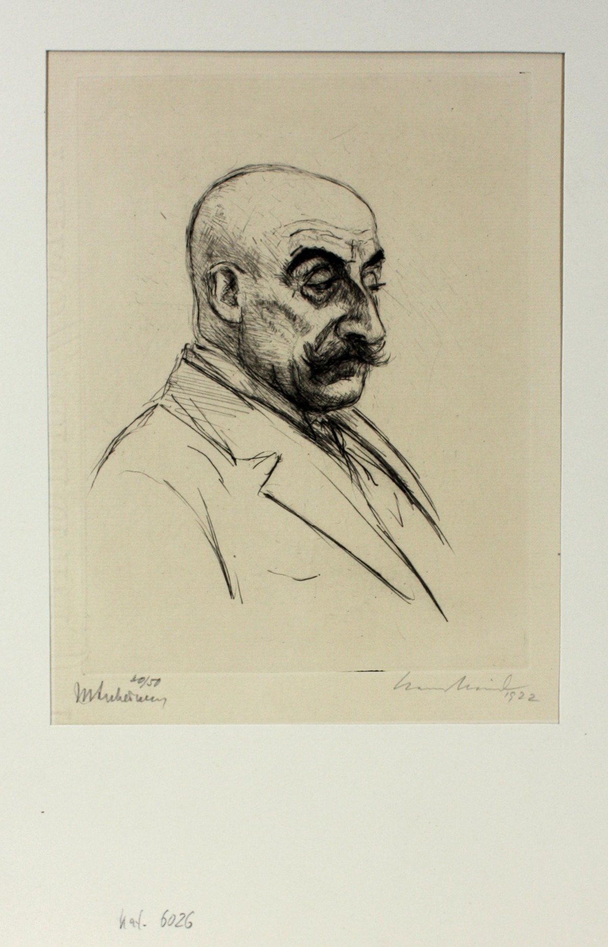 Hans Meid - Bildnis Max Liebermann. 1922, Radierung verkocht voor € 270!