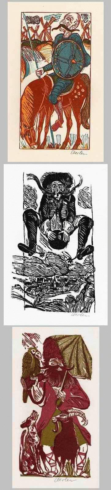 Klaus Eberlein - CRUSOE-MÜNCHHAUSEN-QUIJOTE - 3 handsignierte OriginalHolz/LinolSchnitte -handsigniert 1973/1974/1976 verkocht voor € 75!