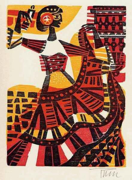 Alfred Pohl - CUMBIA - Original-Holzschnitt - HANDSIGNIERT - 1975 verkocht voor € 45!