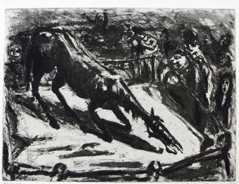 Hans Fronius - Das letzte Pferd. große Radierung, 1967. verkocht voor € 125!