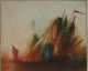 Dieter Scheibel - Das rote Gebäude, Farbradierung von 1984, e.a. handsign. verkocht voor € 65!