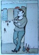 Kurt Muhlenhaupt - Die Eckensteher, Farblinolschnitt 1993 verkocht voor € 50!