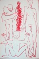 Helge Leiberg - Die Familie, Kreidstift auf Papier, 1990 verkocht voor € 500!