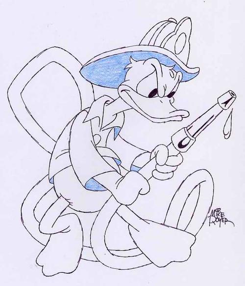 Mike Royer - DONALD DUCK - FEUERWEHRMANN - Handsignierte OriginalZeichnung des künstlerischen DISNEY-Mitarbeiters verkocht voor € 38!