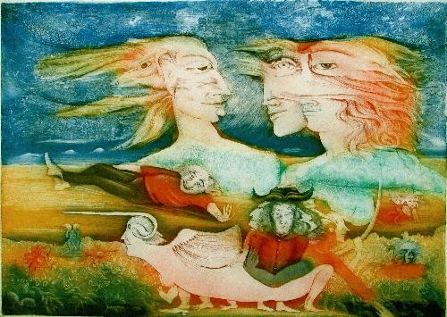 Magrit Hefft-Michel - Farbradierung, Der Poeten Flugversuche, kopen? Bied vanaf 140!