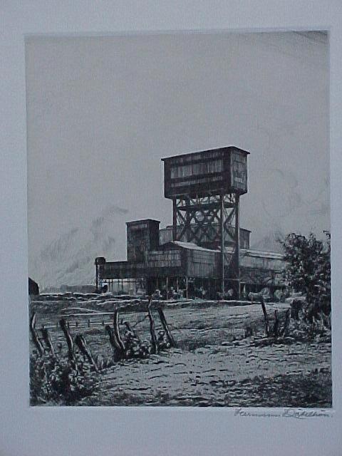 Hermann Kätelhön - Förderturm, Radierung verkocht voor € 80!