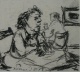Albert Hennig - Frau im Kaffeehaus, Kohle auf Karton, signiert, 1980 verkocht voor € 150!