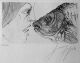 Gunter Grass - ?Frau mit Fisch?, Kaltnadelradierung (1973), sign. u. num. (45/100) verkocht voor € 295!