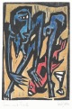 Klaus Süss - Frau mit Fisch.Orig.Holzschnitt v.1995,hintermalt.Eigenhdg.sign.dat.num.u.betitelt. verkocht voor € 80!